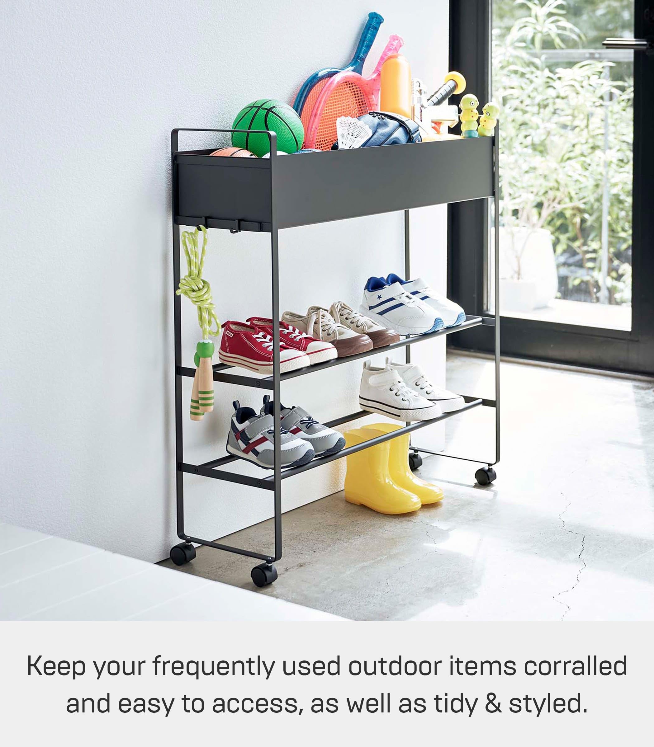 Amazon｜山崎実業(Yamazaki) キャスター付き 玄関収納 ラック ブラック